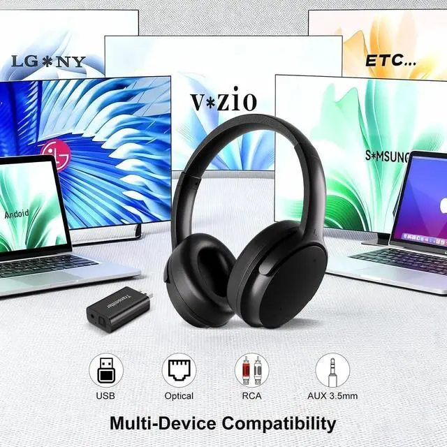 Alt view image 3 of 6 - Wireless Headphones for TV with USB Transmitter | TV Headphones Wireless for Seniors, Over Ear TV Headphones, Plug & Play, No Audio Delay, 20+ Hours