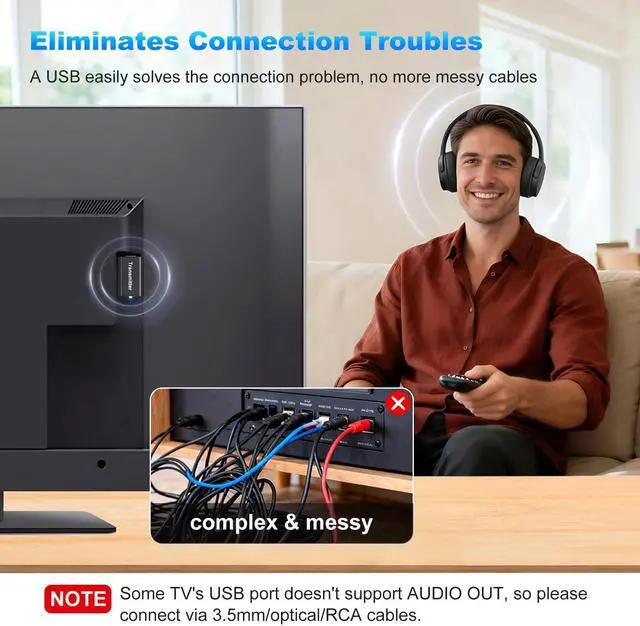 Alt view image 5 of 6 - Wireless Headphones for TV with USB Transmitter | TV Headphones Wireless for Seniors, Over Ear TV Headphones, Plug & Play, No Audio Delay, 20+ Hours