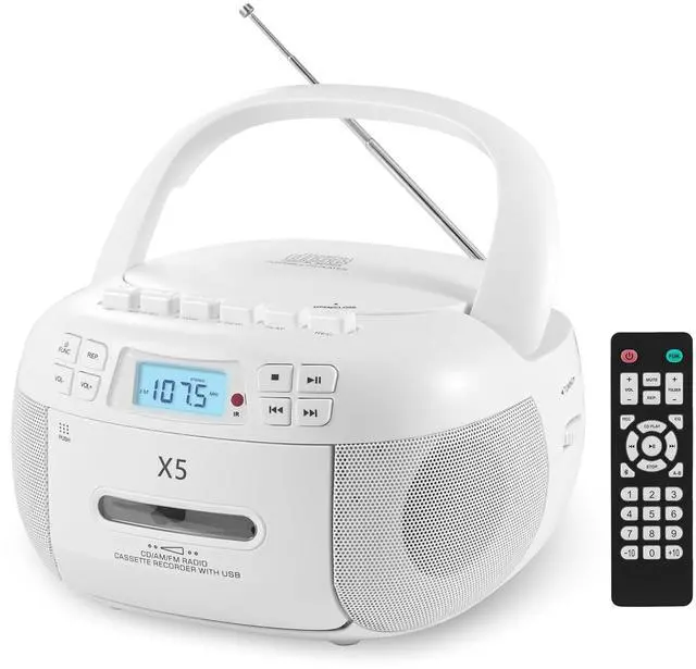 Main image of Portable CD and Cassette Player Combo Boombox with AM FM Radio | CD Cassette Player with Bluetooth, Remote Control, Tape Recording, AUX/TF/USB/MP3 Playback, AC/DC Powered, Gift for Seniors