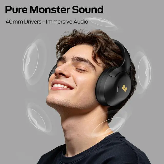 Alt view image 3 of 6 - Harmonic N22 Active Noise Cancelling Bluetooth Headphones | Over Ear with 3 EQ Modes, 110H Playtime, HiFi Stereo Audio, Bluetooth 6.0, Wireless Headphones for Work Travel, Black