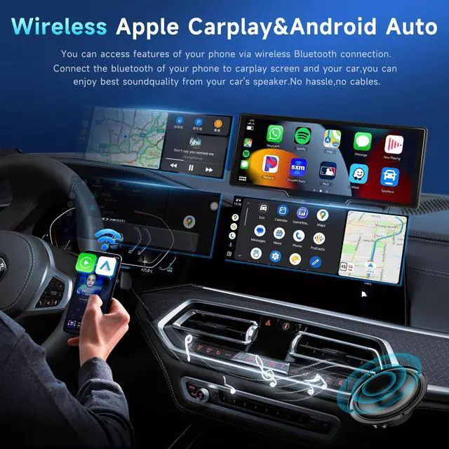 Alt view image 2 of 6 - 10.26" Touchscreen Wireless Carplay Portable Car Stereo Android Auto, Car Play Navigation, Voice Control, Bluetooth/AUX/FM, Car Radio Receiver