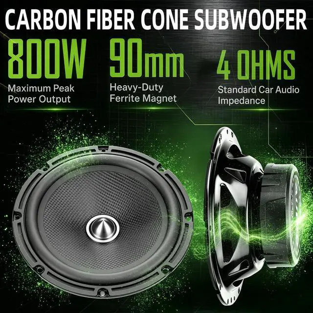Alt view image 2 of 6 - 6.5 Inch Car Speakers 800W Max 4 Ohm Carbon Fiber Cone Woofer 2 Pack | Bullet Head Design Door Speaker Deliver Deep Bass and Clear Stereo Sound, Ideal for Cars Trucks Motorcycle DIY Audio Upgrades