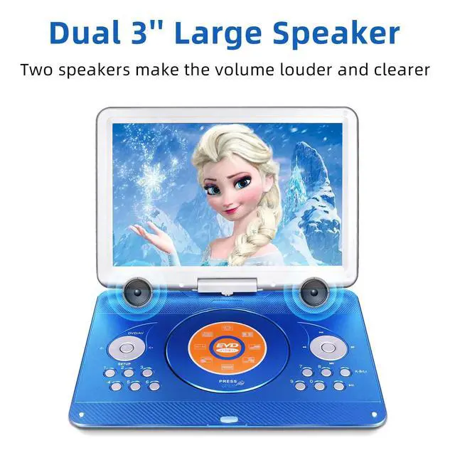 Alt view image 3 of 6 - Portable DVD Player for Kids Road Trip, 14.1" Swivel Screen, 5000mAh | 6-Hour Playtime, Car Charger, Support USB/SD/TV Sync, Dual Speakers, Multi-Format, Blue