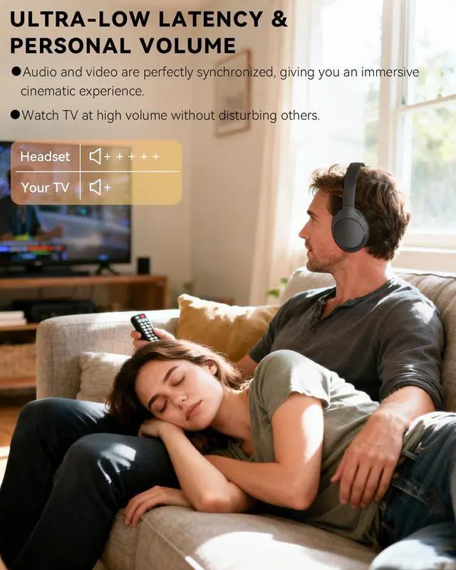 Alt view image 2 of 6 - Wireless Headphones for TV Watching with Charging Dock | Digital Optical RCA AUX 3.5MM Over Ear Headset for Seniors, Bluetooth Headphones No Delay, 30 Hrs Playtime, Plug and Play