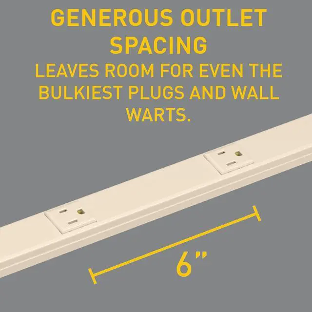 Alt view image 4 of 6 - Wiremold Wall Mount Power Strip, Ivory Under Counter Power Strip, 3 Foot Steel Kitchen Power Strip, 6 Outlet Power Strip to Use as Cable Management Power Strip, V20GB306