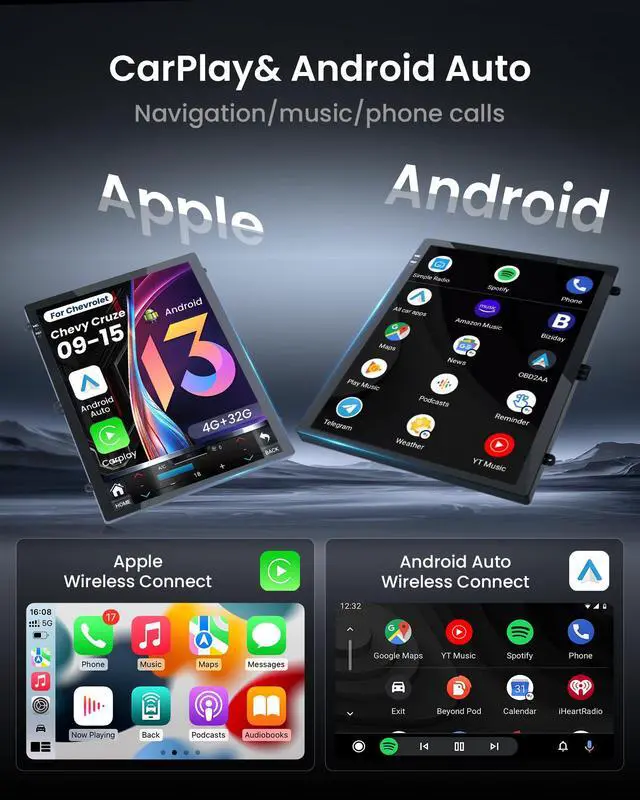 Alt view image 3 of 6 - 8Core 4GRAM 64ROM 5G WiFi Car Radio for Chevrolet Chevy Cruze 2009-2015 10.4inch Octa core Tesla Style Stereo IPS Touch Screen Wireless CarPlay Andriod Auto GPS FM SWC Camera Online upgrade OTA system