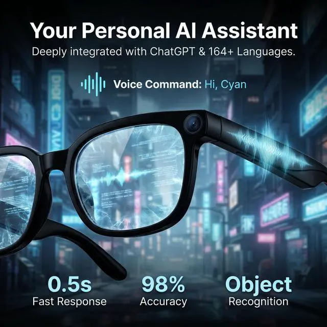 Alt view image 3 of 6 - AI Smart Glasses with Camera, 4K HD Video Audio Recording, 164+ Languages Real-Time Translation Bluetooth Sunglasses, AI Voice Assistant, Photochromic Lenses,Voice Control Smart Glasses for Men Women