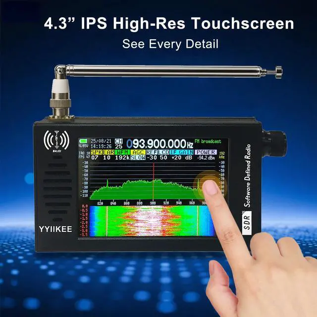 Alt view image 4 of 6 - Portable SDR DSP Radio Receiver 4.3 Touchscreen, 100KHz-149MHz, Full Band Shortwave, FM MW SSB CW HAM, 192kHz Spectrum, Waterfall Display, CNC Aluminum Alloy Case, Rechargeable Battery