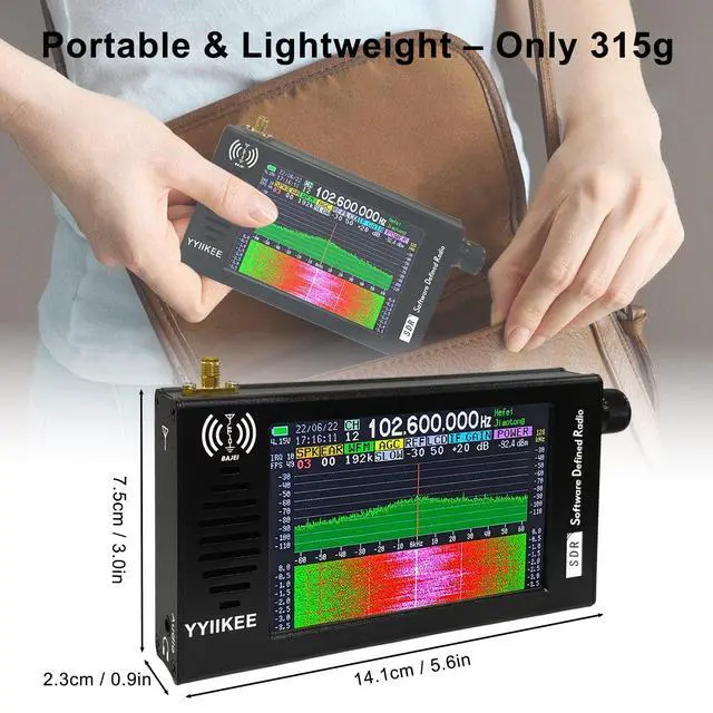 Alt view image 6 of 6 - Portable SDR DSP Radio Receiver 4.3 Touchscreen, 100KHz-149MHz, Full Band Shortwave, FM MW SSB CW HAM, 192kHz Spectrum, Waterfall Display, CNC Aluminum Alloy Case, Rechargeable Battery