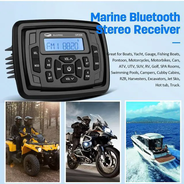 Alt view image 2 of 6 - Marine Stereo Bluetooth Waterproof Boats Golf Cart Radio Digital Media Stereo Receiver AM FM Tuner Bluetooth Streaming on ATV UTV Motorcycle and Spa Hot Tubs