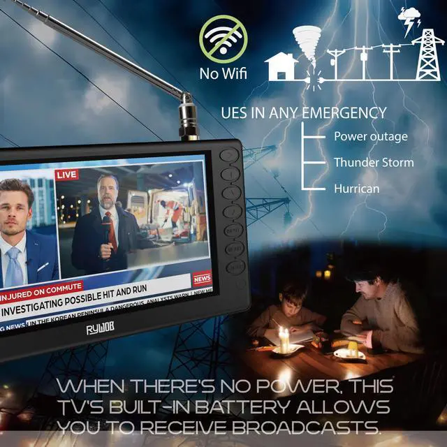 Alt view image 2 of 6 - 5" Portable Digital TV,Mini ATSC Battery Operated TV with Stand | Supports TF Card/USB playback,Rechargeable Battery for 1800mAh,built-in FM radio and two speakers,Mini tv for Campig,Car