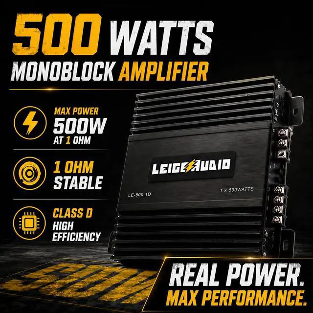 Alt view image 2 of 6 - 500 Watts MonoBlock Amplifier, Class D, 1 Ohm Stable Subwoofer Amplifiers for Car Audio Speakers