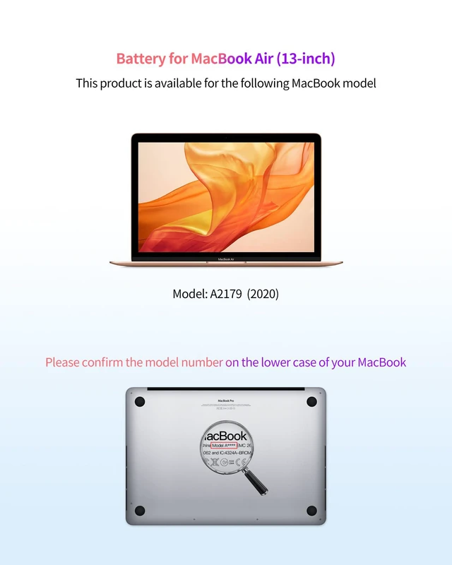 Alt view image 2 of 6 - Battery Replacement for MacBook Air A2179(2020) 13-inch A1965 Battery | 11.4V 4800mAh 55Wh, EMC 3302, up to 1000 cycles, tool kit, installation guide