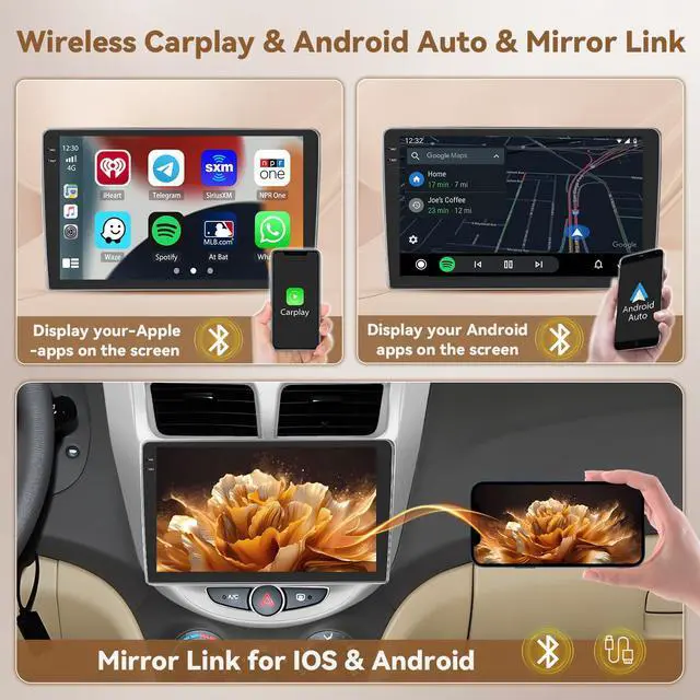 Alt view image 3 of 6 - 4+128G 9" Android 15 Car Stereo for Hyundai Accent 2012-2017 | In-Cell Touchscreen, Wireless Carplay Android Auto, 5G WiFi Bluetooth 5.0, Mirror Link GPS SWC FM/RDS/EQ Backup Cam+Mic