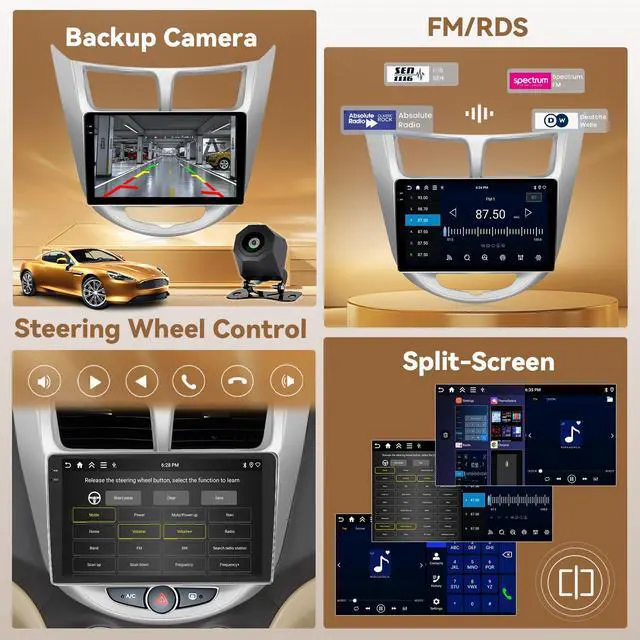 Alt view image 6 of 6 - 4+128G 9" Android 15 Car Stereo for Hyundai Accent 2012-2017 | In-Cell Touchscreen, Wireless Carplay Android Auto, 5G WiFi Bluetooth 5.0, Mirror Link GPS SWC FM/RDS/EQ Backup Cam+Mic