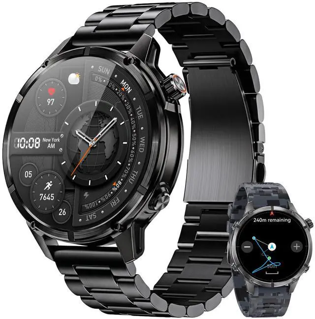 Main image of Rugged Smart Watch for Men, Standalone GPS, 1.43" AMOLED, 3 Bands | Altimeter, Compass & Barometer, 5ATM Waterproof, 24H GPS Tracking,15-Day Battery, Bluetooth Calls, For Android & iPhone,Black