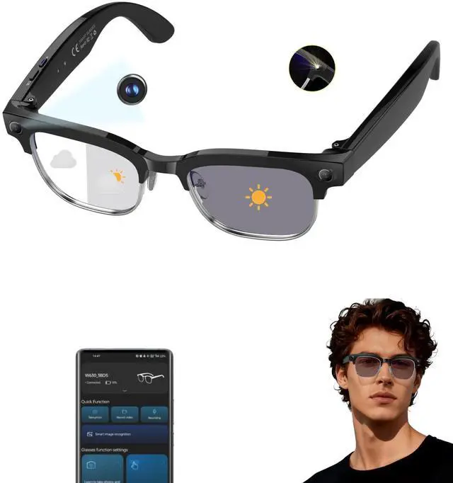 Main image of AI Smart Glasses with Camera 1080P POV Video Recording Photochromic | Real-time audio translation & open-ear Bluetooth music call