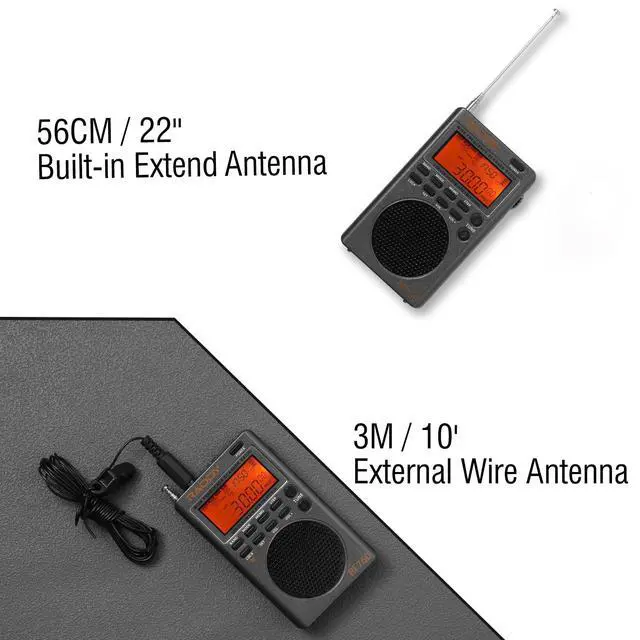 Alt view image 6 of 6 - Raddy RF760 Portable SSB Shortwave Radio Receiver, NOAA Alert | Full band AM/FM/SW/CB/VHF/UHF/AIR, rechargeable, earphone jack, 9.7ft wire antenna