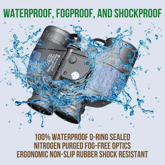 Alt view image 5 of 6 - Deep Sea Marine Binoculars 7x50 Waterproof Floating Binoculars with Internal Compass & Rangefinder for Boating, Sailing, Fishing, Hunting