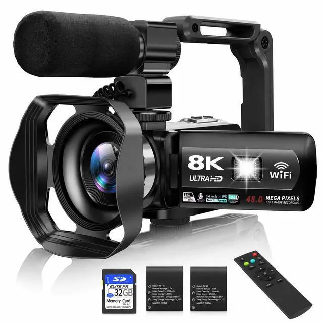 Main image of 8K Video Camera, 48MP Vlogging Camcorder With IR Night Vision for Youtubers | WiFi,3" Touch Screen, 18X Digital Zoom, Fill Light, Microphone, Stabilizer, Remote Control, 2 Batteries