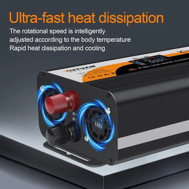 Alt view image 5 of 6 - XUYUAN 1000W Pure Sine Wave Inverter 12V/24V for RV Camping Truck Emergency | 12V/24V Auto-Detect to 110V,50Hz/60Hz Switchable,LCD Display,Type-C Fast Charge,Safe&Silent for RV,Camping,Emergency Backu