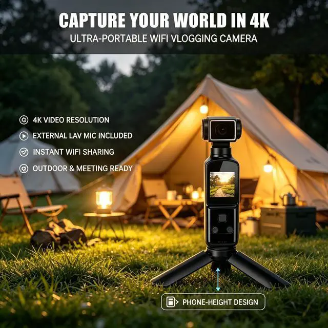 Alt view image 2 of 6 - 4K Pocket Body Camera with Audio & Video Recording, EIS Stabilization | 270° Rotating Len, Handheld POV Cameras with External Microphone, Vlogging Camera for Travel, Meeting, Daily Use(32GB)