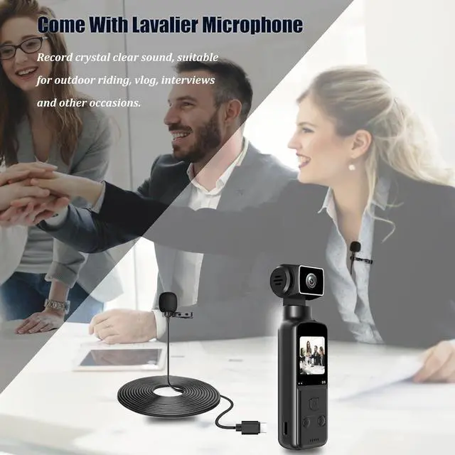 Alt view image 3 of 6 - 4K Pocket Body Camera with Audio & Video Recording, EIS Stabilization | 270° Rotating Len, Handheld POV Cameras with External Microphone, Vlogging Camera for Travel, Meeting, Daily Use(32GB)