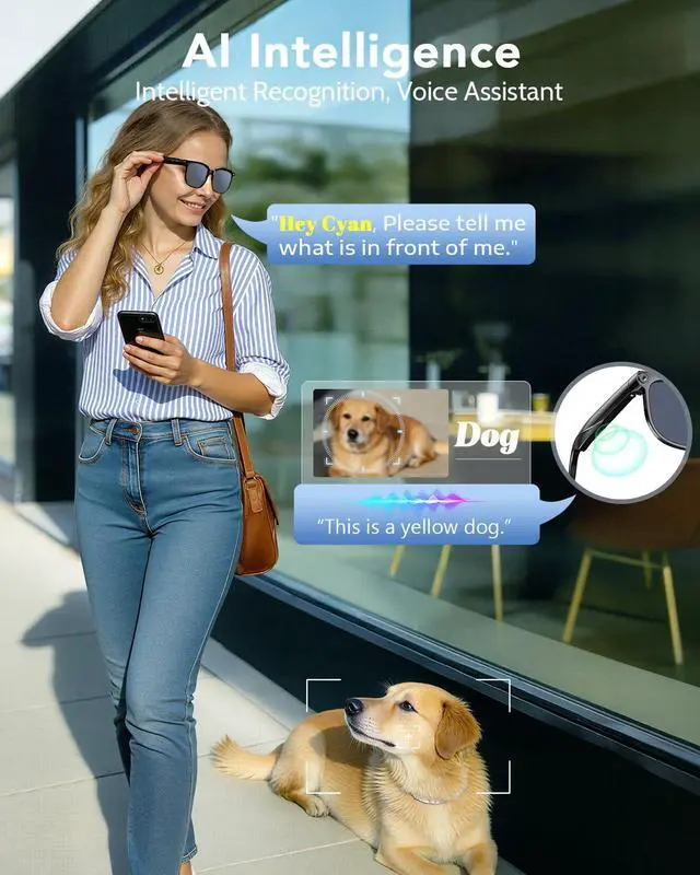 Alt view image 5 of 6 - Smart Glasses with Camera, Bluetooth Music & Call, 800W HD Camera Glasses, 1080P Video Recording, Built-in ChatGPT Voice Assistant Control for Men Women (Black)
