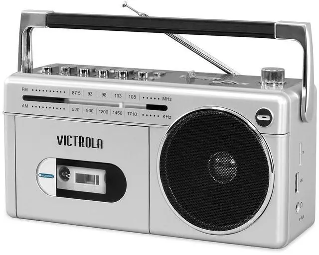 Main image of VBB-25-SLV Mini Bluetooth Boombox with Cassette Player, Recorder and Am/FM Radio, Silver