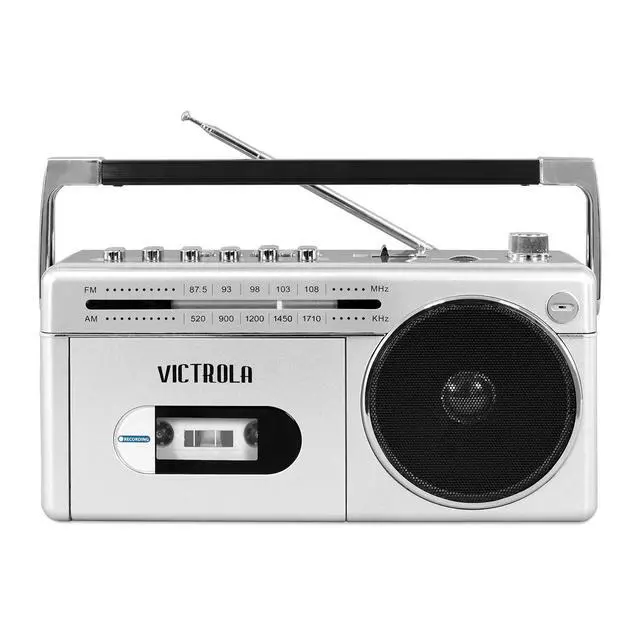 Alt view image 2 of 4 - VBB-25-SLV Mini Bluetooth Boombox with Cassette Player, Recorder and Am/FM Radio, Silver