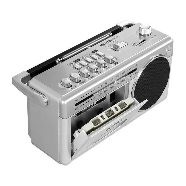 Alt view image 3 of 4 - VBB-25-SLV Mini Bluetooth Boombox with Cassette Player, Recorder and Am/FM Radio, Silver