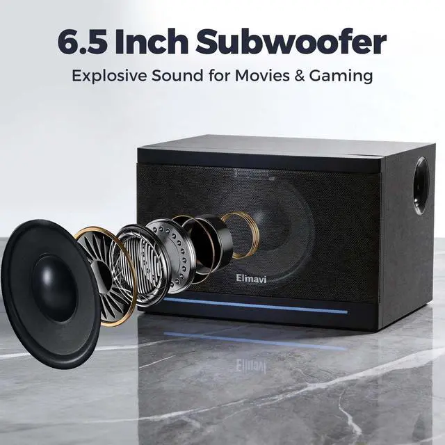 Alt view image 3 of 6 - 5.1 Surround Sound Systems Home Theater System, Wired Surround Sound Speaker System with 6.5" Subwoofer, Bluetooth 5.3 Audio System for TV Living Room, RCA Coaxial Optical Input, Metal Mesh