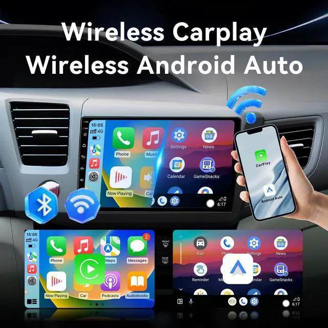 Alt view image 3 of 6 - Android 13 Car Radio Compatible with Honda Civic 2012-2015 | 9 Inch Car Radio Head Unit Touch Screen, Wireless CarPlay, Android Auto, WiFi, Backup Camera