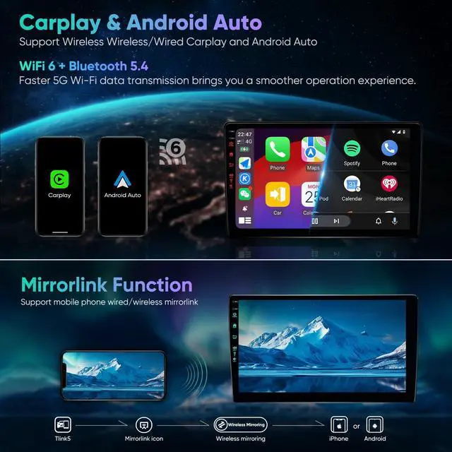 Alt view image 6 of 6 - 10th System & 5GWiFi6(1201Mbps) for Dodge RAM 1500 2500 3500 Radio Upgrade 2009 2010 2011 2012,Android 13 Stereo Replacement,AM+FM,Wireless/Wired Carplay Android Auto,1080P Camera ((4Ram 64Rom) 10th)