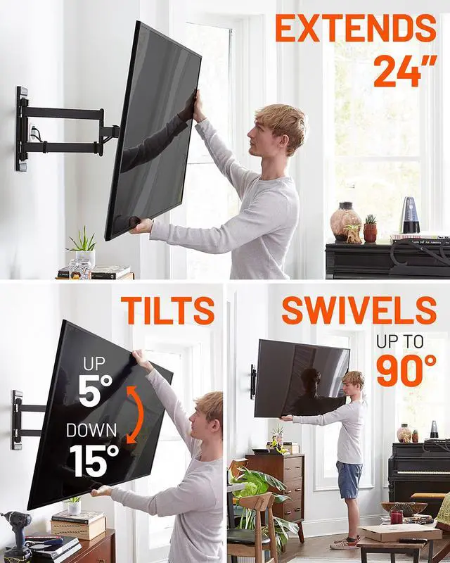 Alt view image 2 of 6 - Corner TV Wall Mount for Big TVs - 24 Inches of Extension Plus Smooth Full Motion - Mount TVs Up to 65" in The Corner Or Up to 75" On A Flat Wall - Drilling Template & Cable Ties Included
