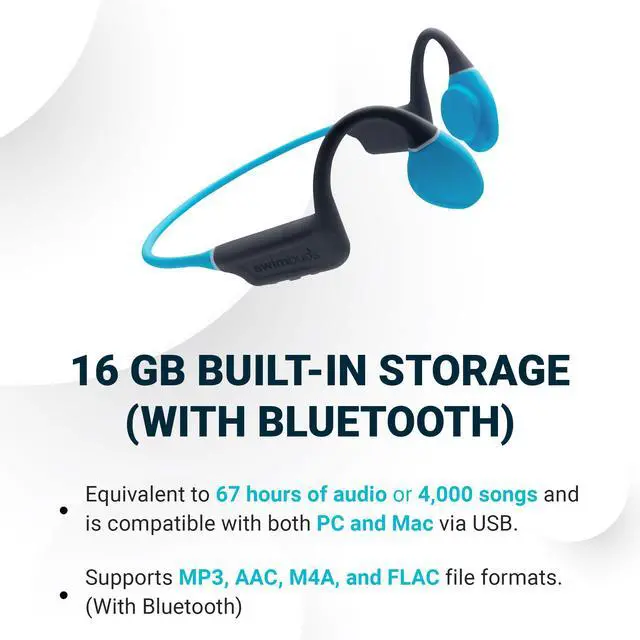Alt view image 3 of 6 - Swimbuds Bone Conduction 2 Waterproof Swim Player, 16GB | 100% waterproof, 16GB onboard storage, Bluetooth on land, MP3 AAC FLAC, secure fit, for swimming