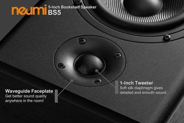 Alt view image 5 of 6 - NEUMI BS5 Passive Bookshelf Speakers, 5-Inch Woofer, Dark Wood, 1 Pair | 1-inch silk dome tweeter, rear ported cabinet, for home theater, stereo music and surround sound