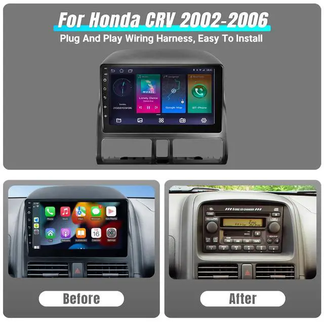Alt view image 2 of 6 - 8 Core Car Radio for Honda CRV 2002-2006 Apple Carplay Android Auto | 9" IPS Touch Screen Head Unit for Honda CRV Stereo with Backup Camera, SWC, GPS Navigation/5G WiFi/Bluetooth/Mirror Link/FM