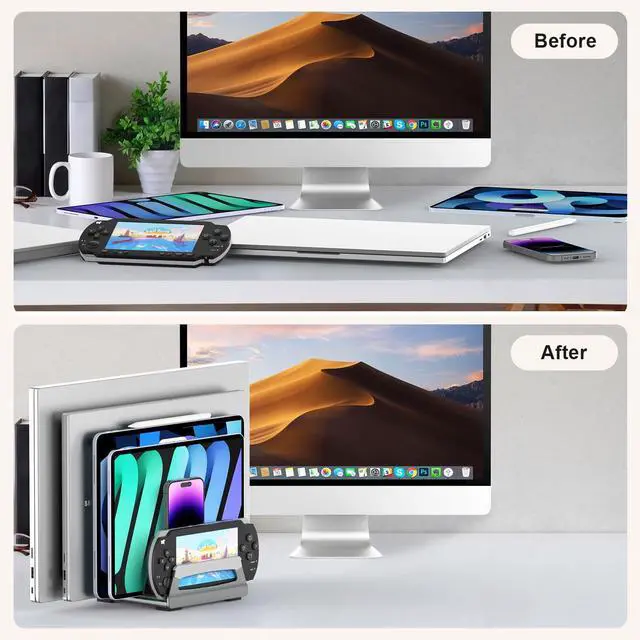 Alt view image 5 of 6 - 6-Slot Vertical Laptop Stand & Holder Adjustable Aluminum Laptop Stand Vertical for Desk Fits 6 Devices, MacBook & Gaming Laptops (Up to 17.3)Space Saving Laptop Storage Rack - Grey