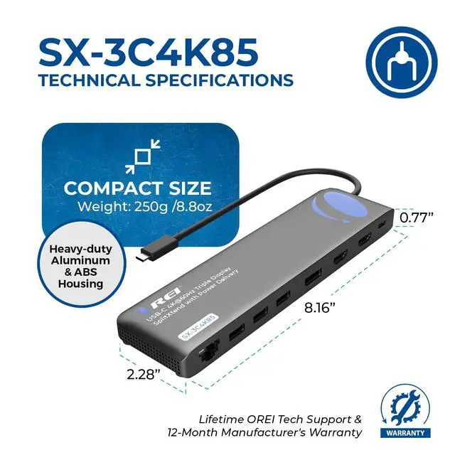 Alt view image 5 of 6 - USB C Docking Station Triple Monitor (MST, No Drivers, Windows) 3 Monitor Dock with 4K@60Hz 4:4:4 - SplitXtend Laptop Dock with 2 HDMI & DisplayPort, 85W PD, Ethernet, USB, SD/TF | Laptop Docking Stat