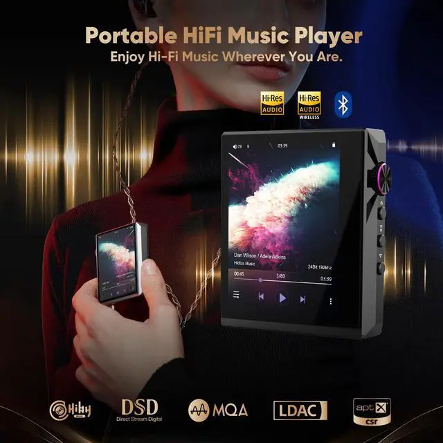 Alt view image 6 of 6 - AP80 Pro-X MP3 Player with Bluetooth, Digital Audio Player, Dual ESS9219C Dac Chips, 0.0015% THD+N, DSD256 Native Decoding, MQA LDAC, FLAC, Black