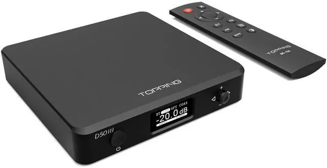 Main image of D50 III Desktop HiFi DAC & Preamplifier, Dual ES9039Q2M, Bluetooth 5.1, Hi-Res Audio, DSD512/PCM768kHz Support, RCA/TRS Outputs, Includes 12V Trigger and Remote Control (Black)