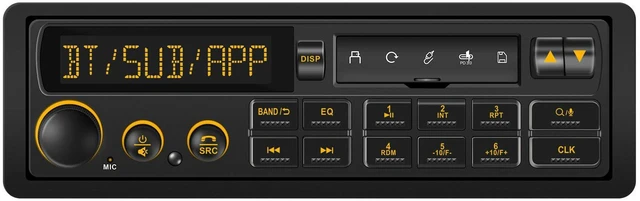Main image of Bluetooth Retro Car Stereo Receiver: Single Din European Classic Look Radio | 2 Subwoofer Outputs Pre-Amp AM FM USB SD AUX Type-C PD3.0 Fast Charge EQ SWC