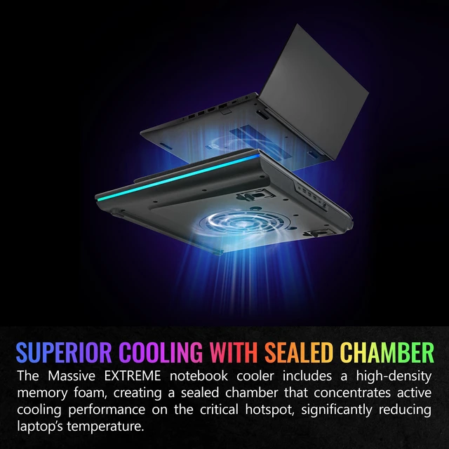 Alt view image 4 of 6 - Massive EXTREME Notebook Cooler; Laptop up to 18in; 800~3500 RPM; 48.5 CFM; 120mm Cross Flow Fan; Ambient Temp Sensor; PWM Scroll Wheel; 2 Stage Height & Angle Adjustment; CL-N023-PL12SW-B