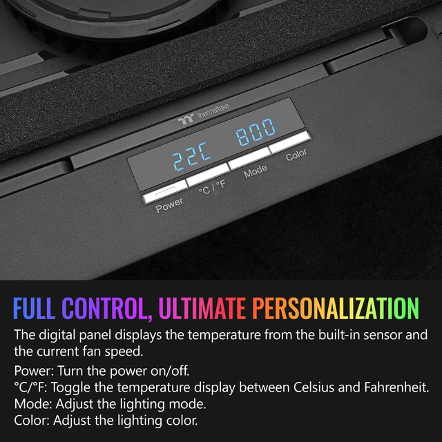 Alt view image 6 of 6 - Massive EXTREME Notebook Cooler; Laptop up to 18in; 800~3500 RPM; 48.5 CFM; 120mm Cross Flow Fan; Ambient Temp Sensor; PWM Scroll Wheel; 2 Stage Height & Angle Adjustment; CL-N023-PL12SW-B