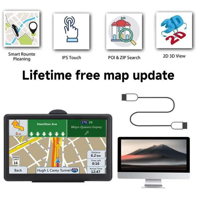 Alt view image 2 of 6 - 7" GPS Navigator for Car Truck RV, Car GPS Navigation System with 2026 Maps, Free Updates, Voice Guidance, Speed & Red-Light Camera Alerts, Custom Truck Routing, HD Touchscreen