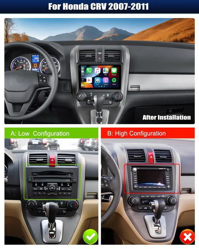 Alt view image 2 of 6 - Car Stereo MP5 Player for Honda CRV 2007-2011 Car Radio with Apple Carplay Android Auto Mirror Link, 9" Touch Screen Radio with Bluetooth Backup Camera FM SWC Dual USB Input