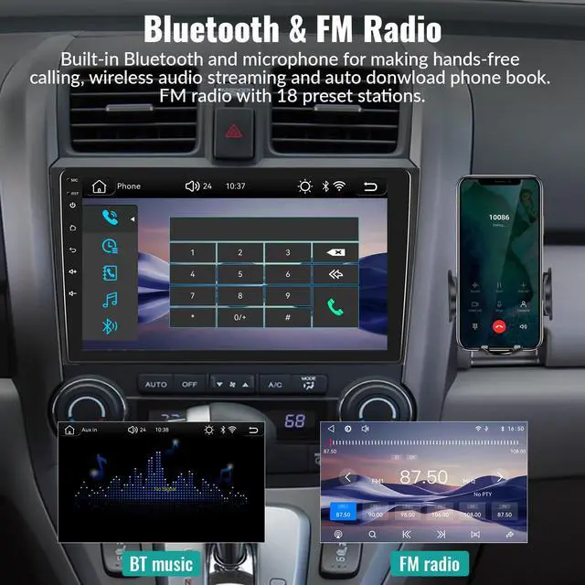 Alt view image 5 of 6 - Car Stereo MP5 Player for Honda CRV 2007-2011 Car Radio with Apple Carplay Android Auto Mirror Link, 9" Touch Screen Radio with Bluetooth Backup Camera FM SWC Dual USB Input