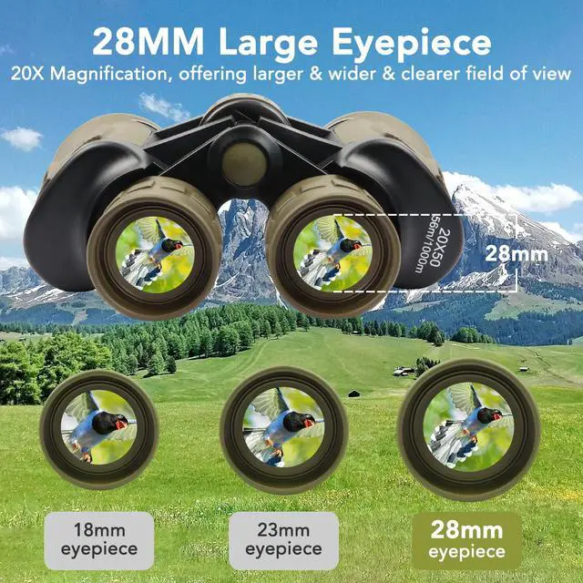 Alt view image 2 of 6 - 20x50 Binoculars for Adults High Powered, Military Compact HD Waterproof Binoculars with Low Light Vision for Bird Watching Travel Hunting Football Games Stargazing with Carrying Case and Strap(Mud)