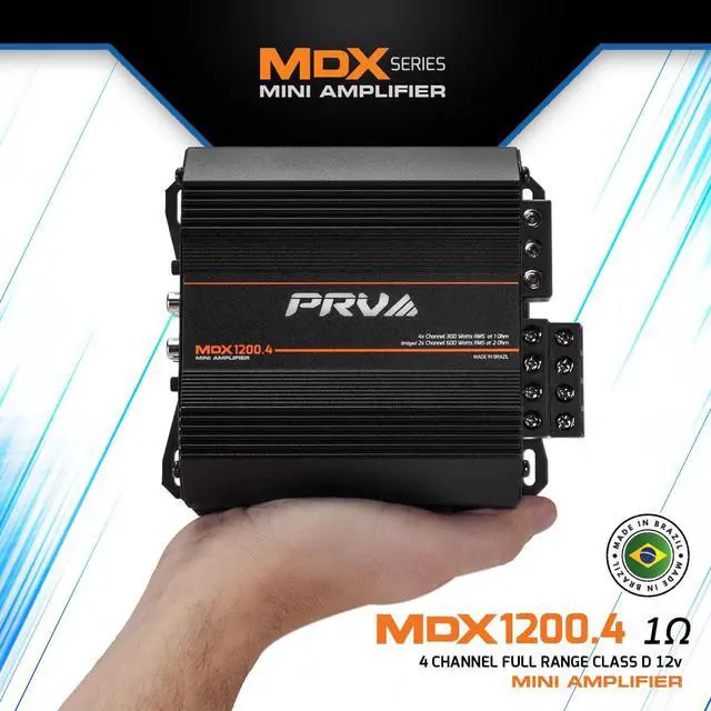 Alt view image 2 of 6 - MDX1200.4 1 Ohm Mini 4 Channel Car Audio Amplifier 4 x 300 Watts RMS at 1 Ohm - 1200 Watt 12 Volts Bridgeable Amp for Powersports, Motorcycles, ATV, for High Power Stereo Speaker Systems